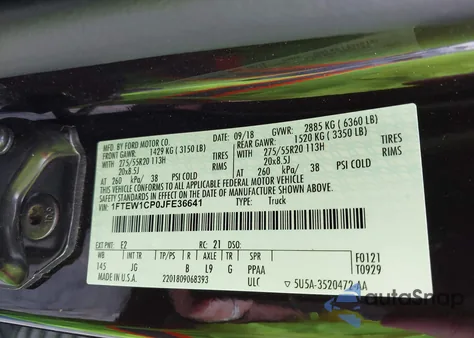 2018 Ford F-150 Xl from USA, damaged, VIN 1FTEW1CP0JFE36641